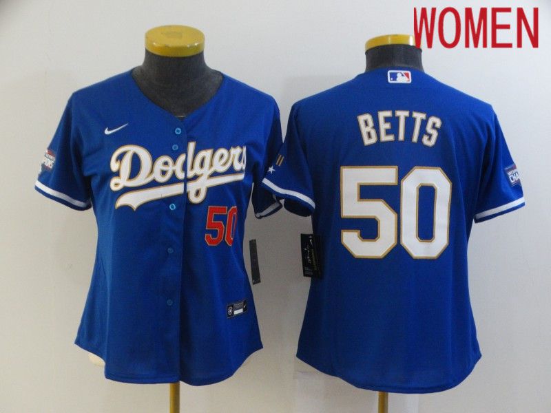 Women Los Angeles Dodgers #50 Betts Blue Game 2021 Nike MLB Jerseys